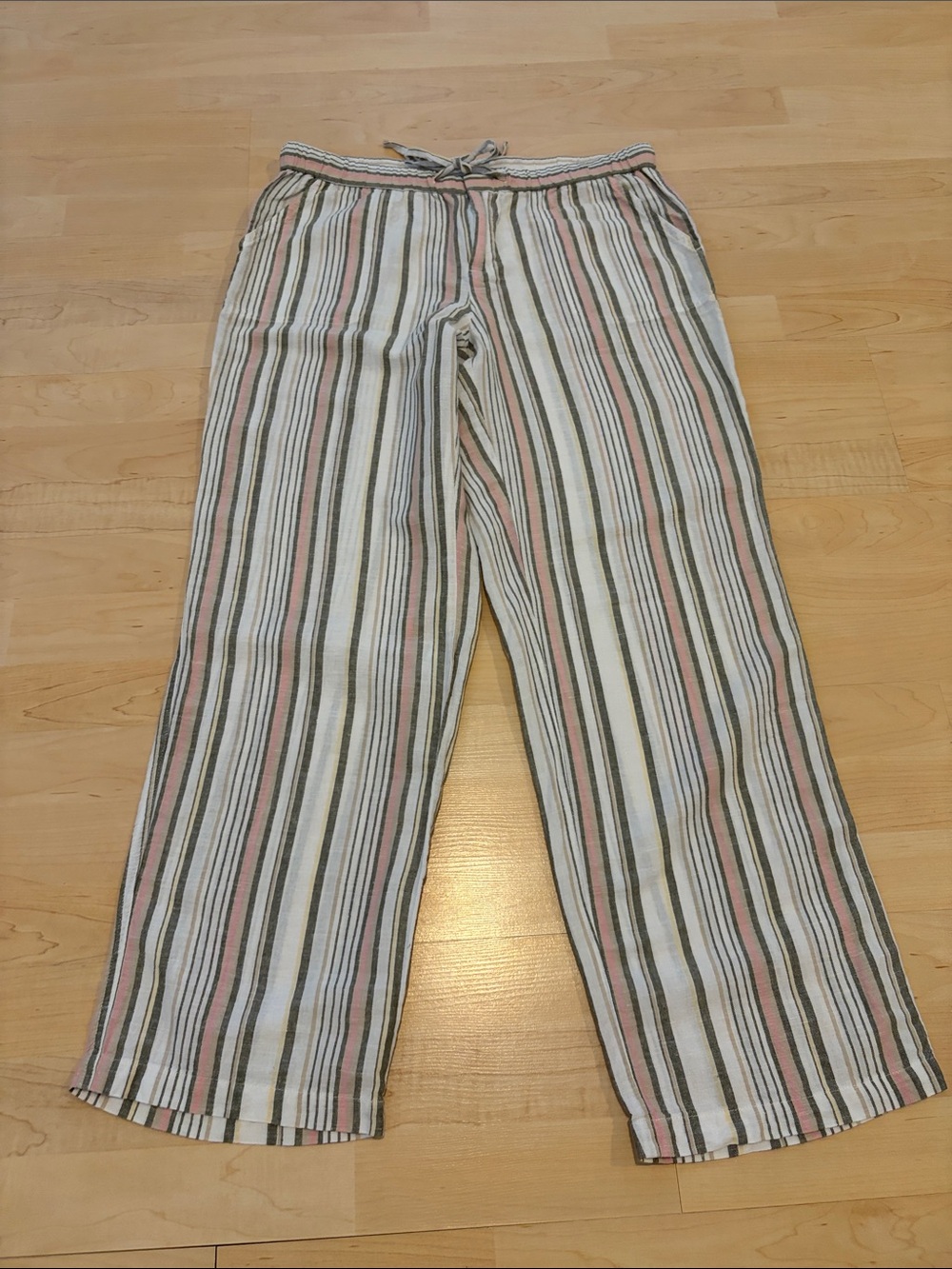 Liz Claiborne Linen Blend Striped Wide Leg Drawstring Pants  Size Medium